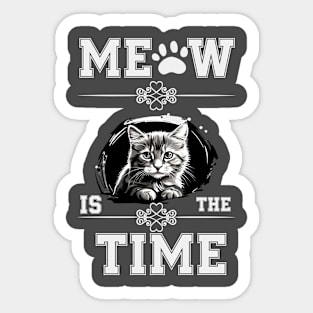 MEOW IS THE TIME CAT T SHIRT Sticker